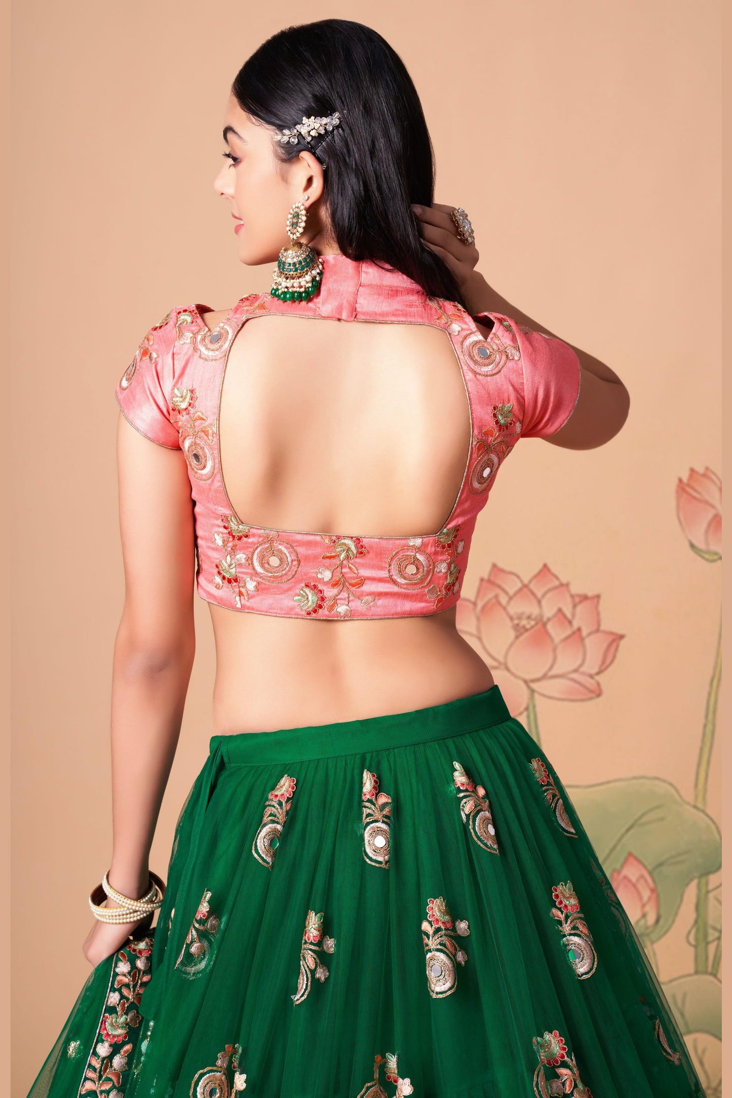 Green Art Silk Lehenga Choli For Indian & Pakistani Wedding Festival - Sequins & Thread Embroidery Work, Zari Work, Real Mirror Work, Mirr