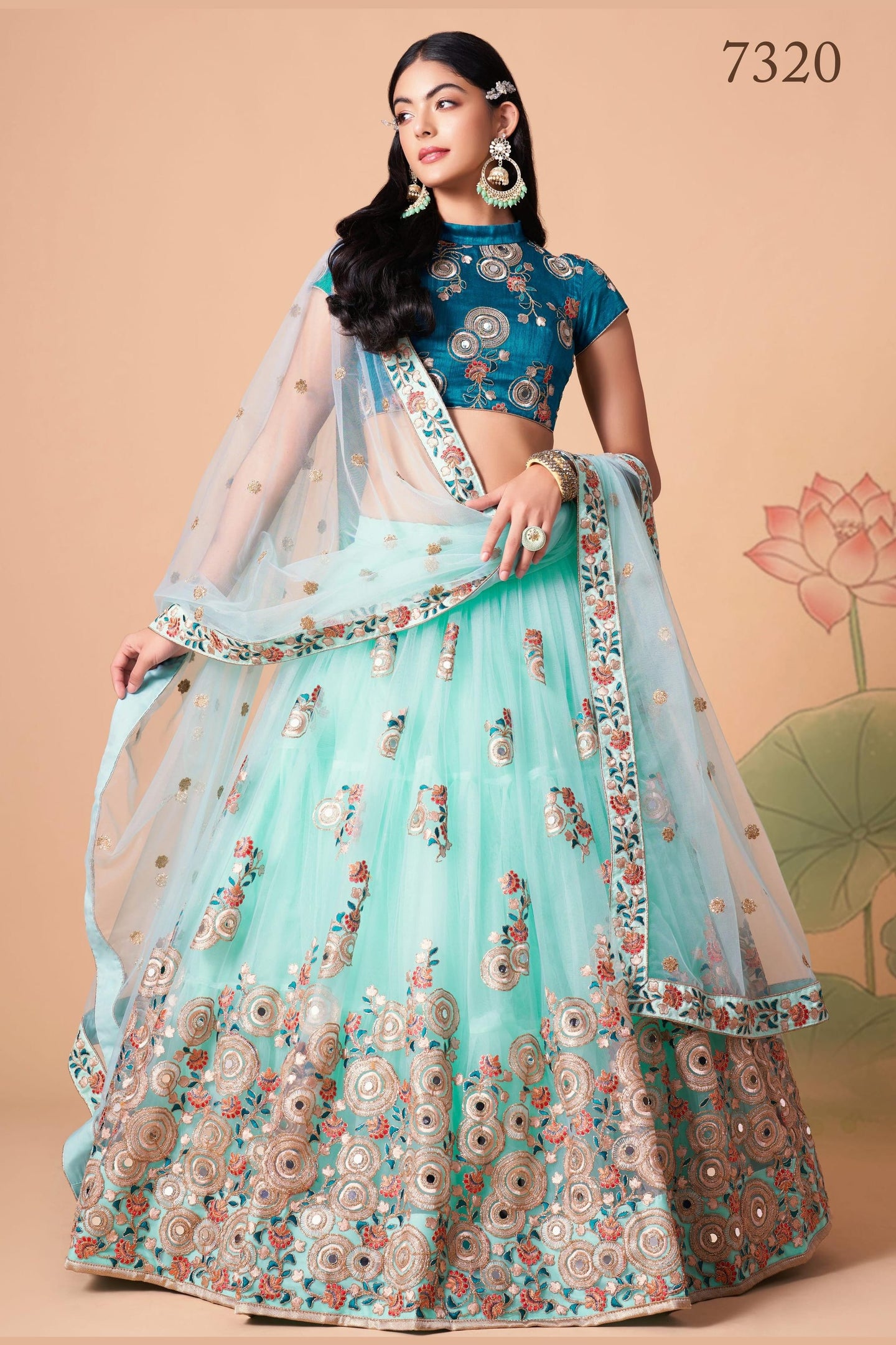 Sky Blue Art Silk Lehenga Choli For Indian & Pakistani Wedding Festival - Sequins & Thread Embroidery Work, Zari Work, Real Mirror Work, Mirr