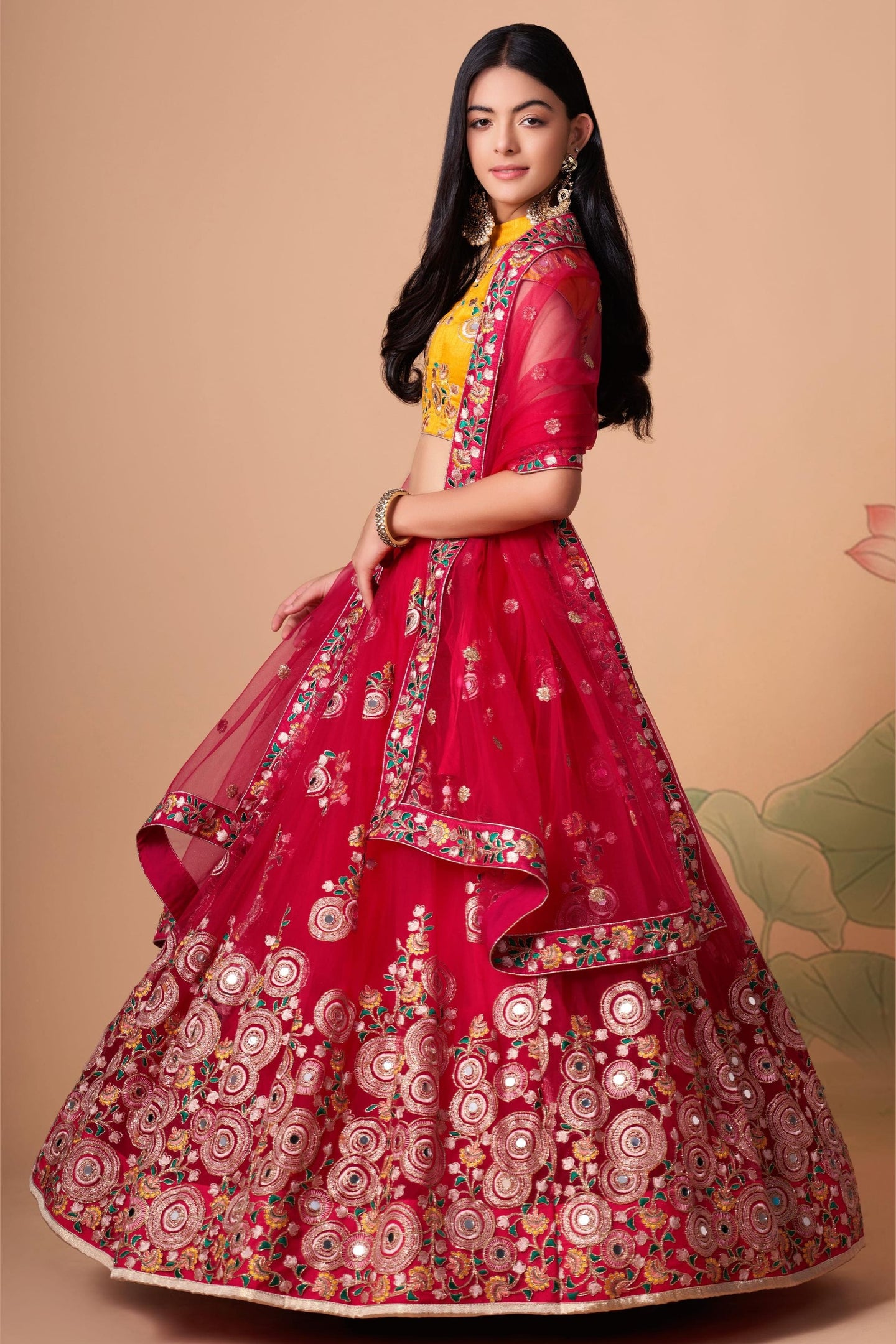 Red Art Silk Lehenga Choli For Indian & Pakistani Wedding Festival - Sequins & Thread Embroidery Work, Zari Work, Real Mirror Work, Mirr