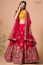 Red Art Silk Lehenga Choli For Indian & Pakistani Wedding Festival - Sequins & Thread Embroidery Work, Zari Work, Real Mirror Work, Mirr