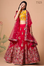 Red Art Silk Lehenga Choli For Indian & Pakistani Wedding Festival - Sequins & Thread Embroidery Work, Zari Work, Real Mirror Work, Mirr