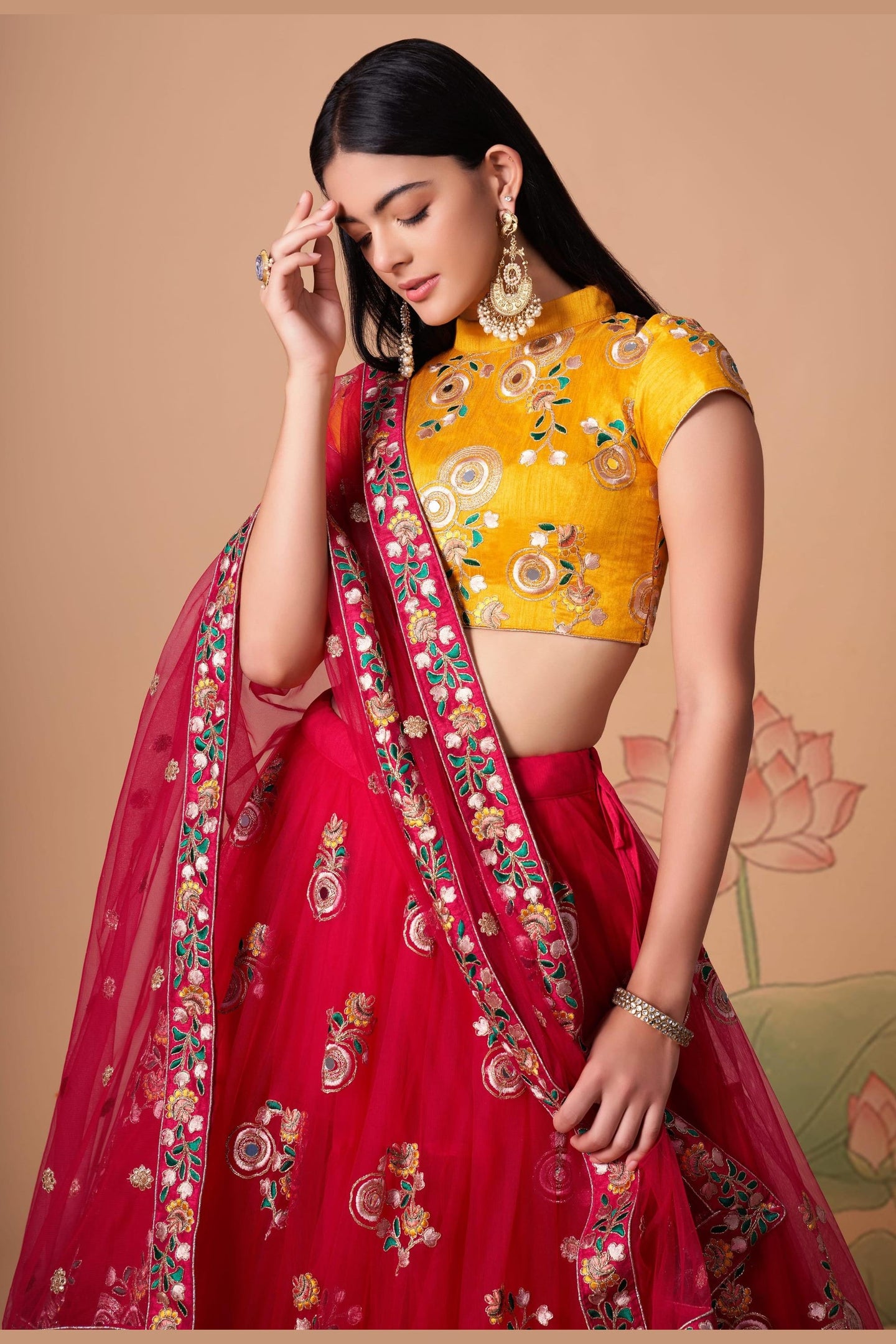 Red Art Silk Lehenga Choli For Indian & Pakistani Wedding Festival - Sequins & Thread Embroidery Work, Zari Work, Real Mirror Work, Mirr