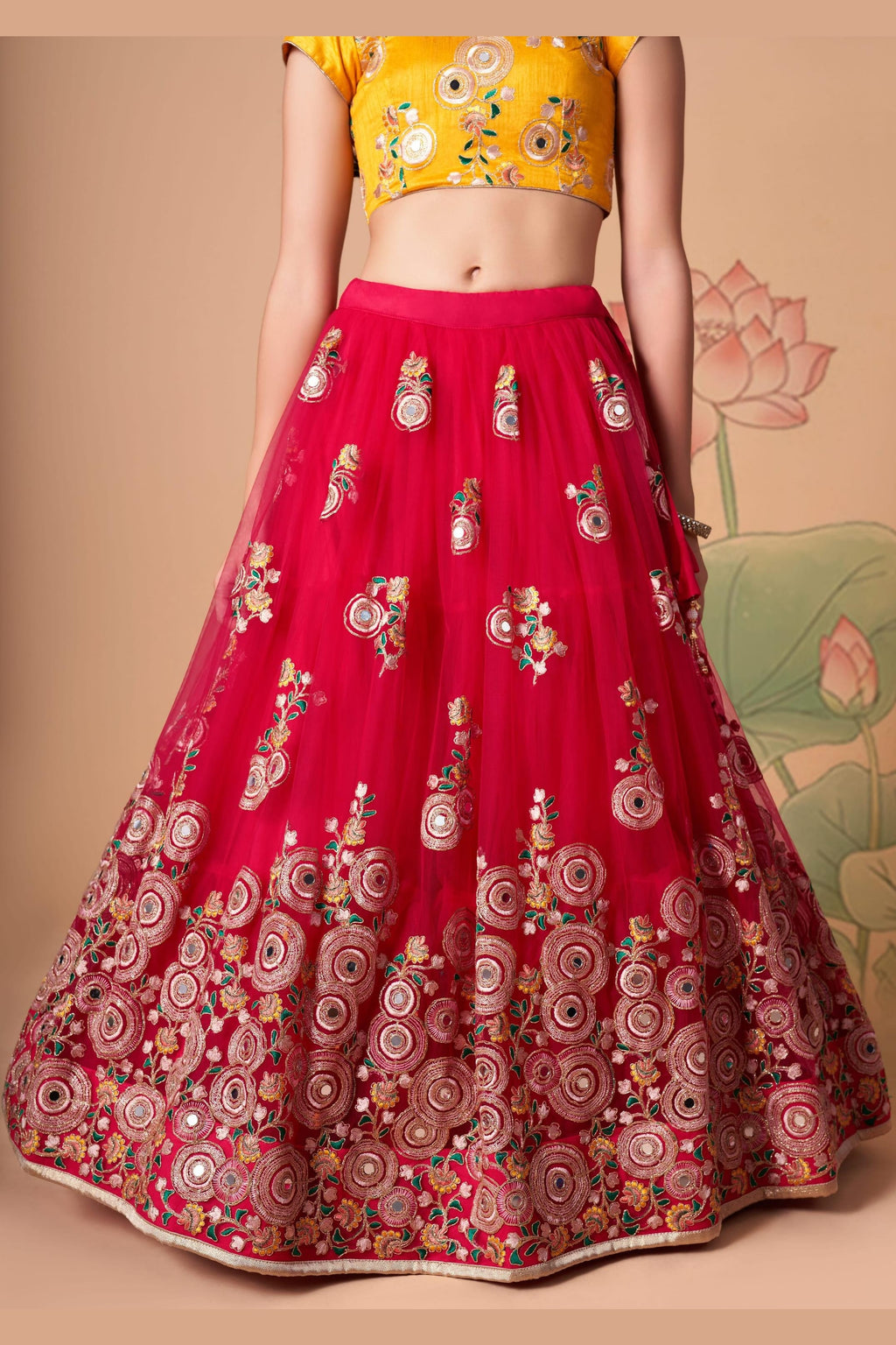Red Art Silk Lehenga Choli For Indian & Pakistani Wedding Festival - Sequins & Thread Embroidery Work, Zari Work, Real Mirror Work, Mirr