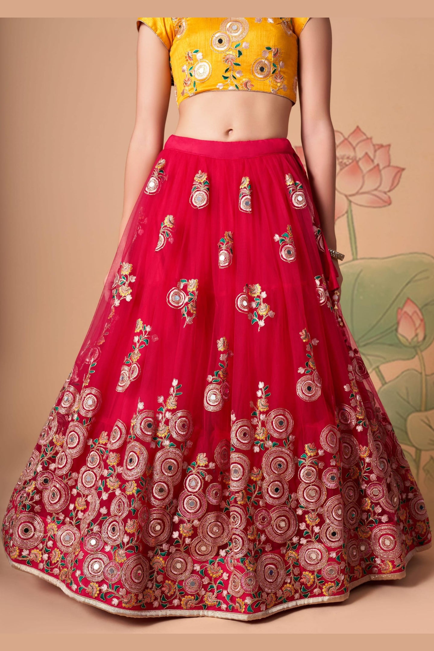 Red Art Silk Lehenga Choli For Indian & Pakistani Wedding Festival - Sequins & Thread Embroidery Work, Zari Work, Real Mirror Work, Mirr