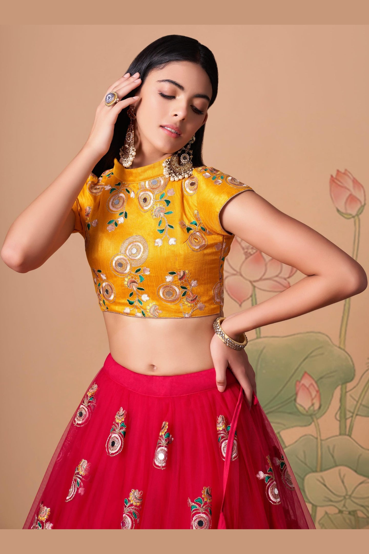 Red Art Silk Lehenga Choli For Indian & Pakistani Wedding Festival - Sequins & Thread Embroidery Work, Zari Work, Real Mirror Work, Mirr