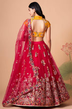 Red Art Silk Lehenga Choli For Indian & Pakistani Wedding Festival - Sequins & Thread Embroidery Work, Zari Work, Real Mirror Work, Mirr