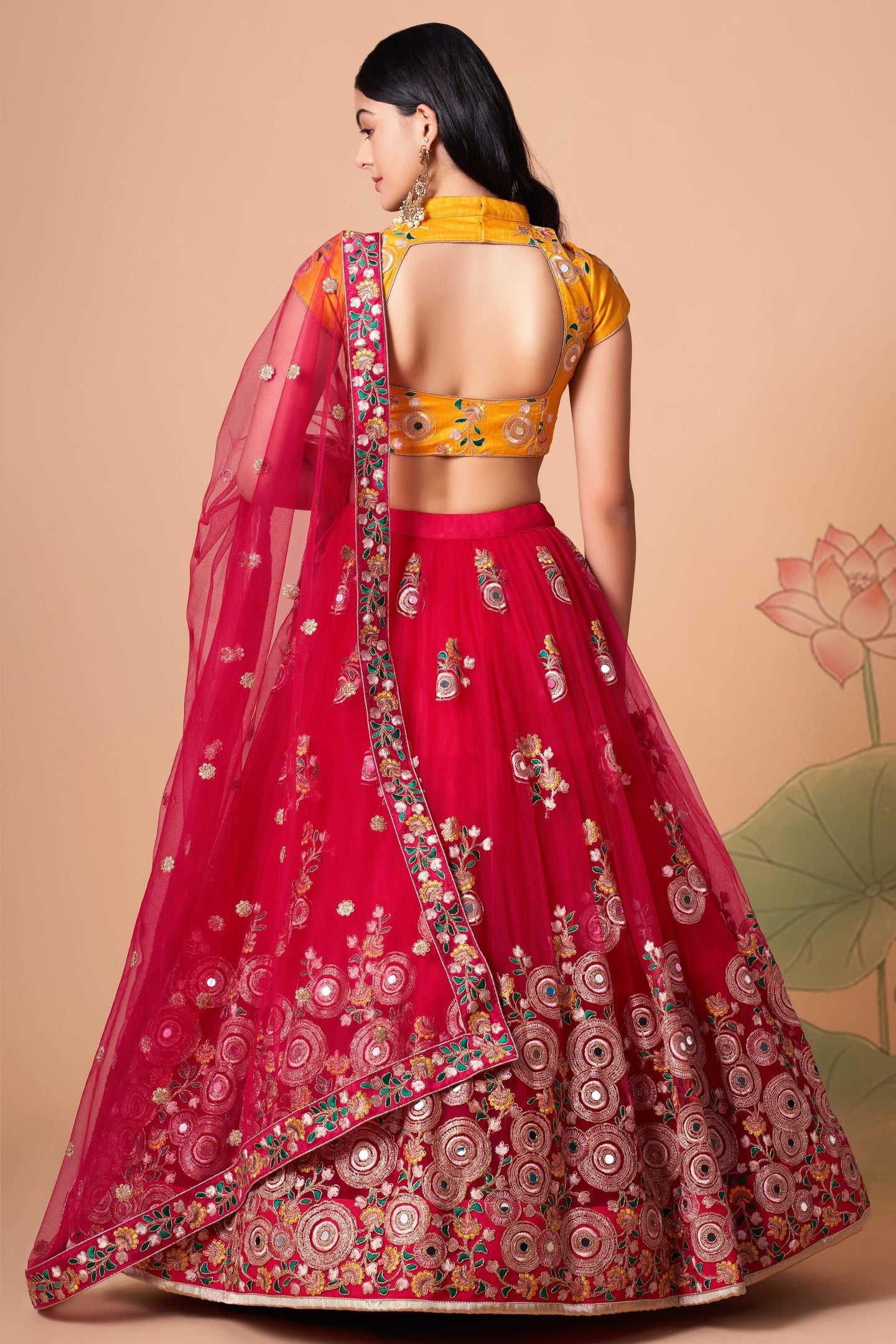 Red Art Silk Lehenga Choli For Indian & Pakistani Wedding Festival - Sequins & Thread Embroidery Work, Zari Work, Real Mirror Work, Mirr