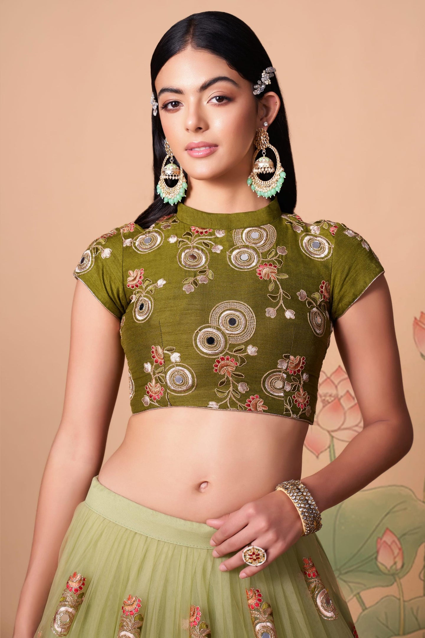 Pista Green Art Silk Lehenga Choli For Indian & Pakistani Wedding Festival - Sequins & Thread Embroidery Work, Zari Work, Real Mirror Work, Mirr