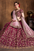 Maroon Raw Silk Lehenga for Wedding with Sequins and Badla Work