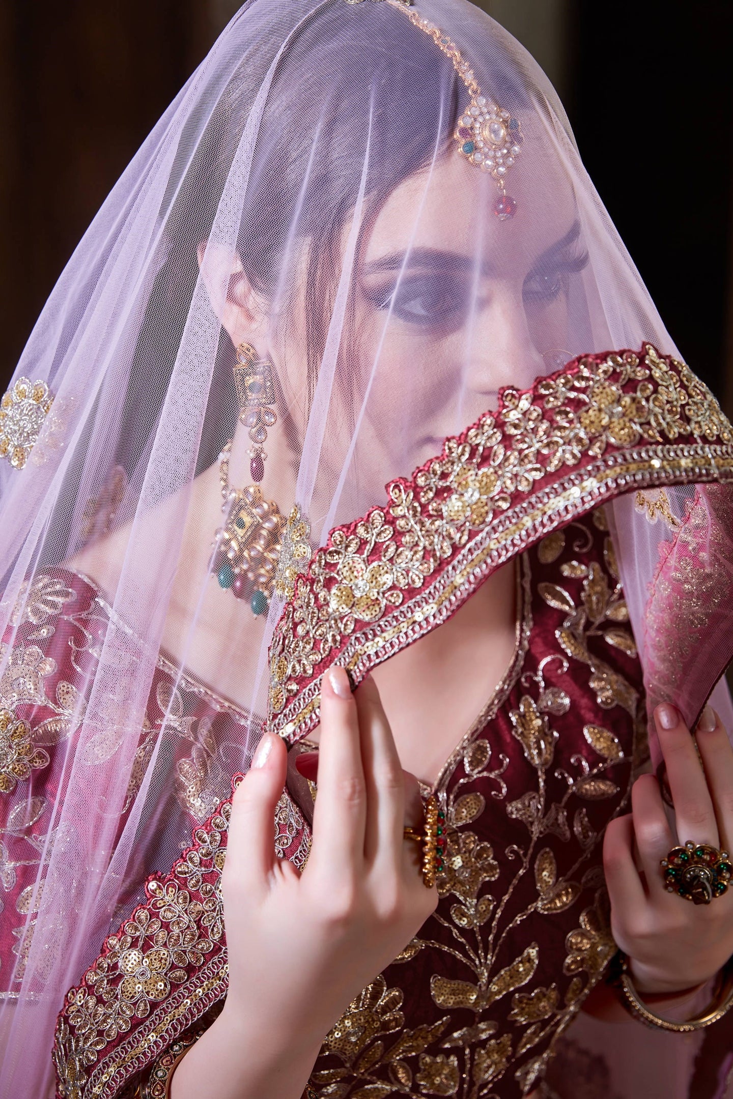 Maroon Raw Silk Lehenga for Wedding with Sequins and Badla Work