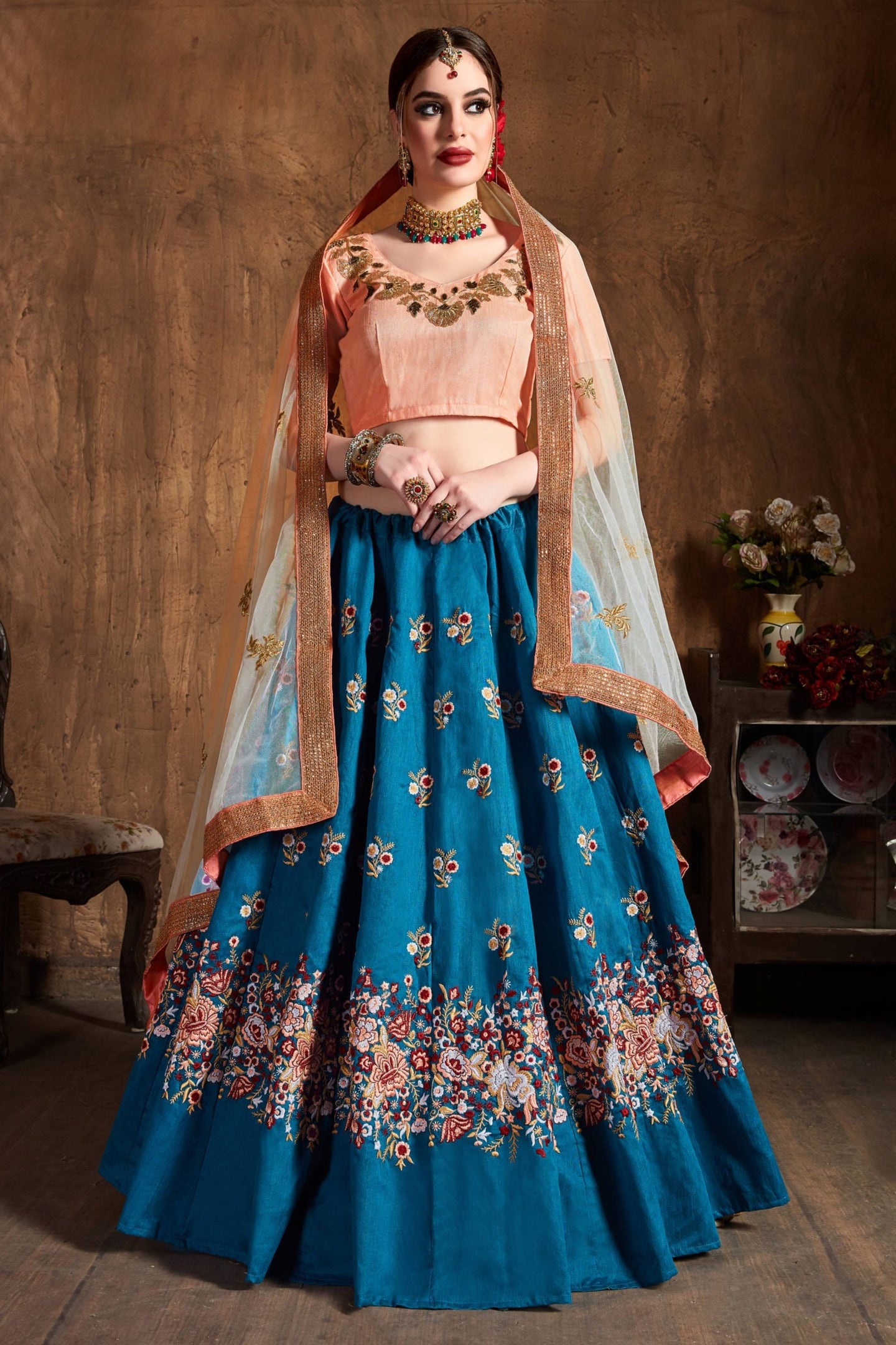 Blue Raw Silk Lehenga for Wedding with Resham and Sequins Work