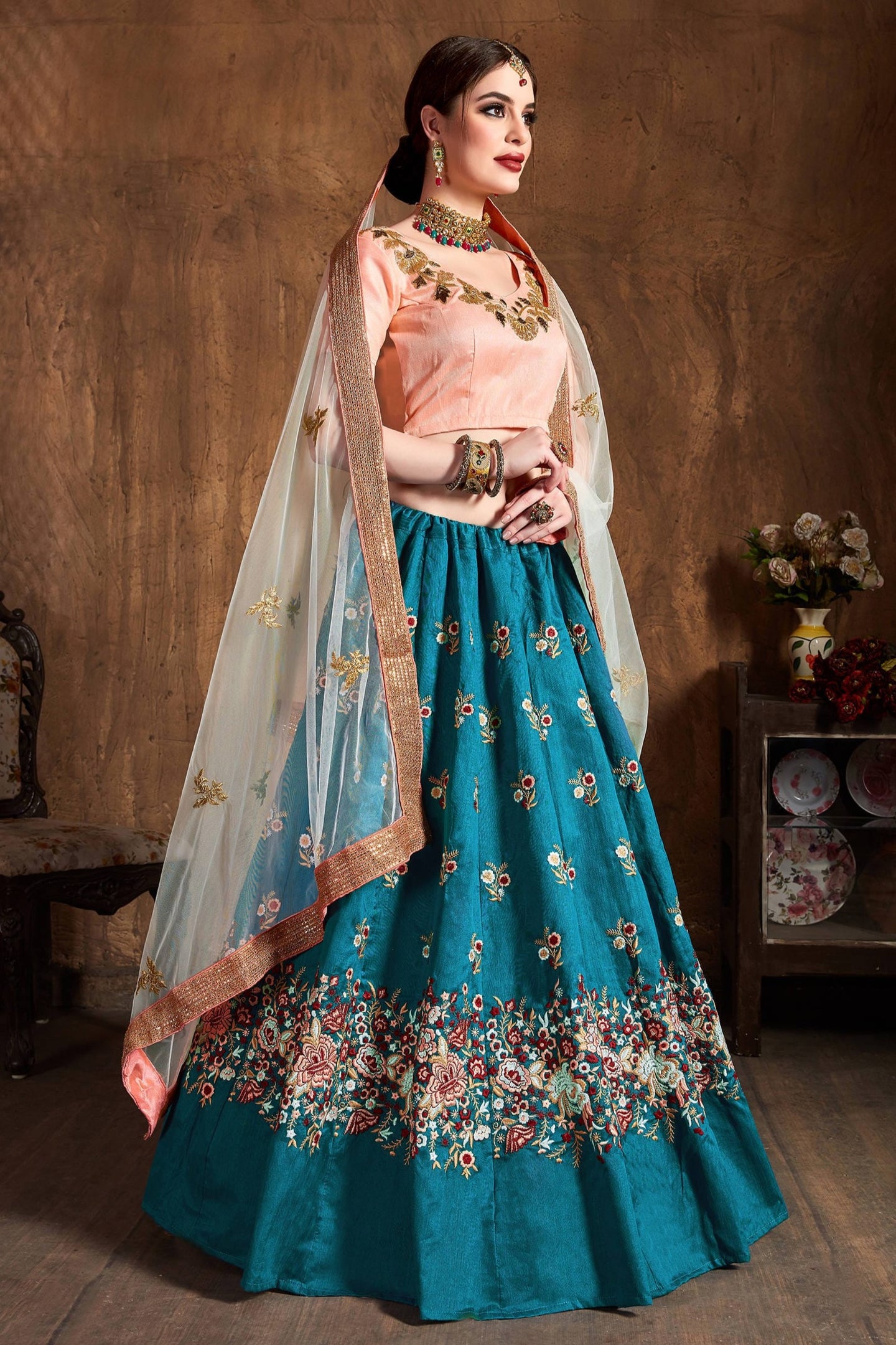 Blue Raw Silk Lehenga for Wedding with Resham and Sequins Work