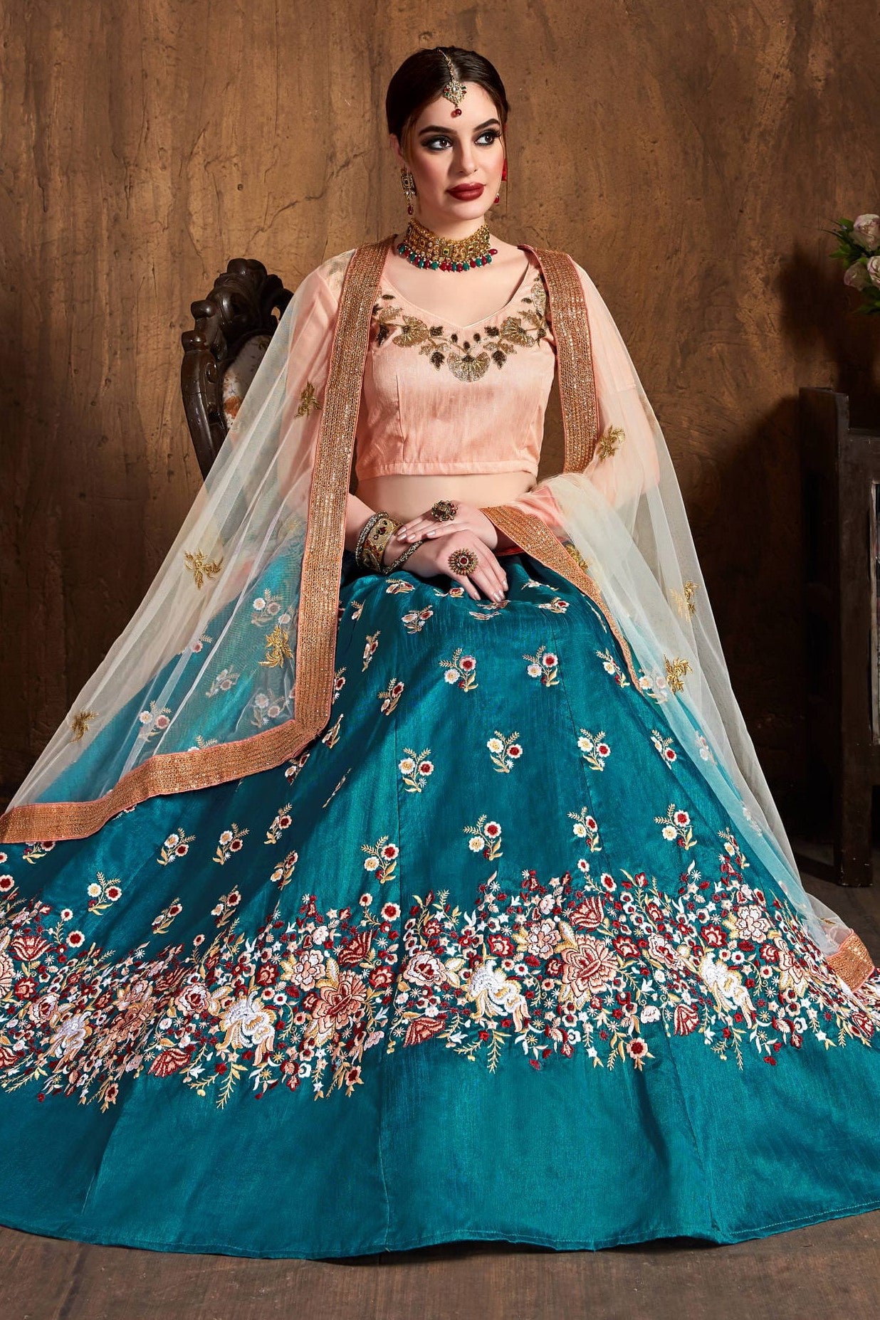 Blue Raw Silk Lehenga for Wedding with Resham and Sequins Work