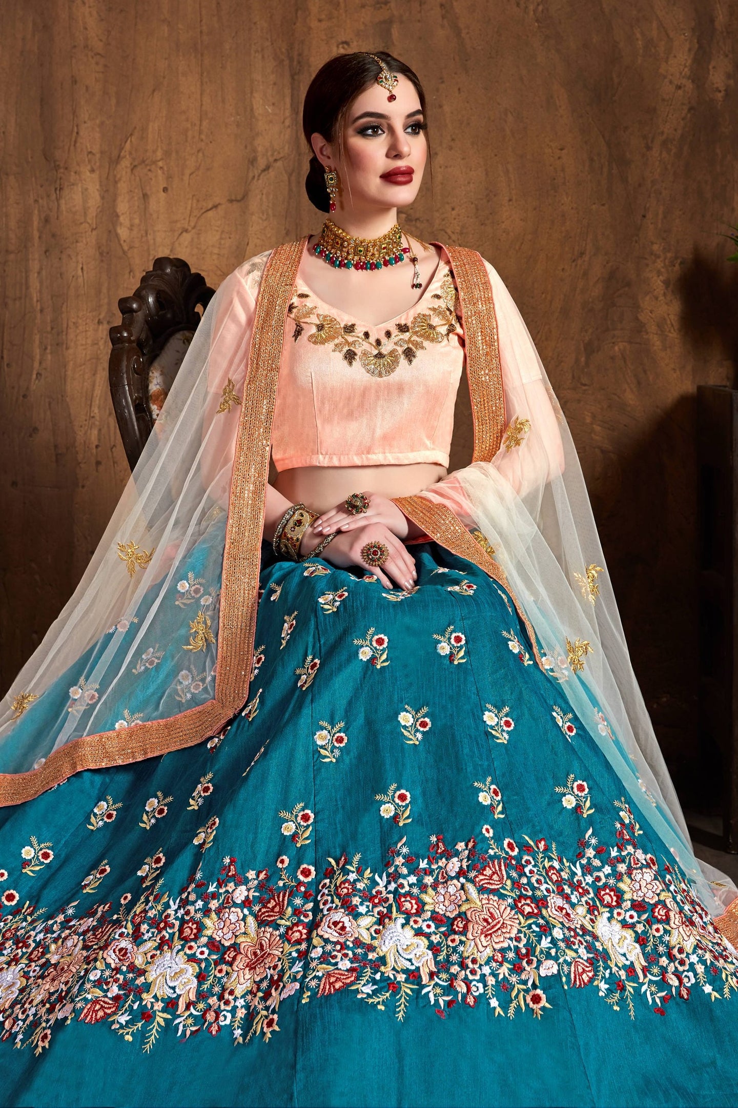Blue Raw Silk Lehenga for Wedding with Resham and Sequins Work