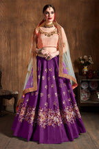 Violet Raw Silk Lehenga for Wedding with Resham and Sequins Work