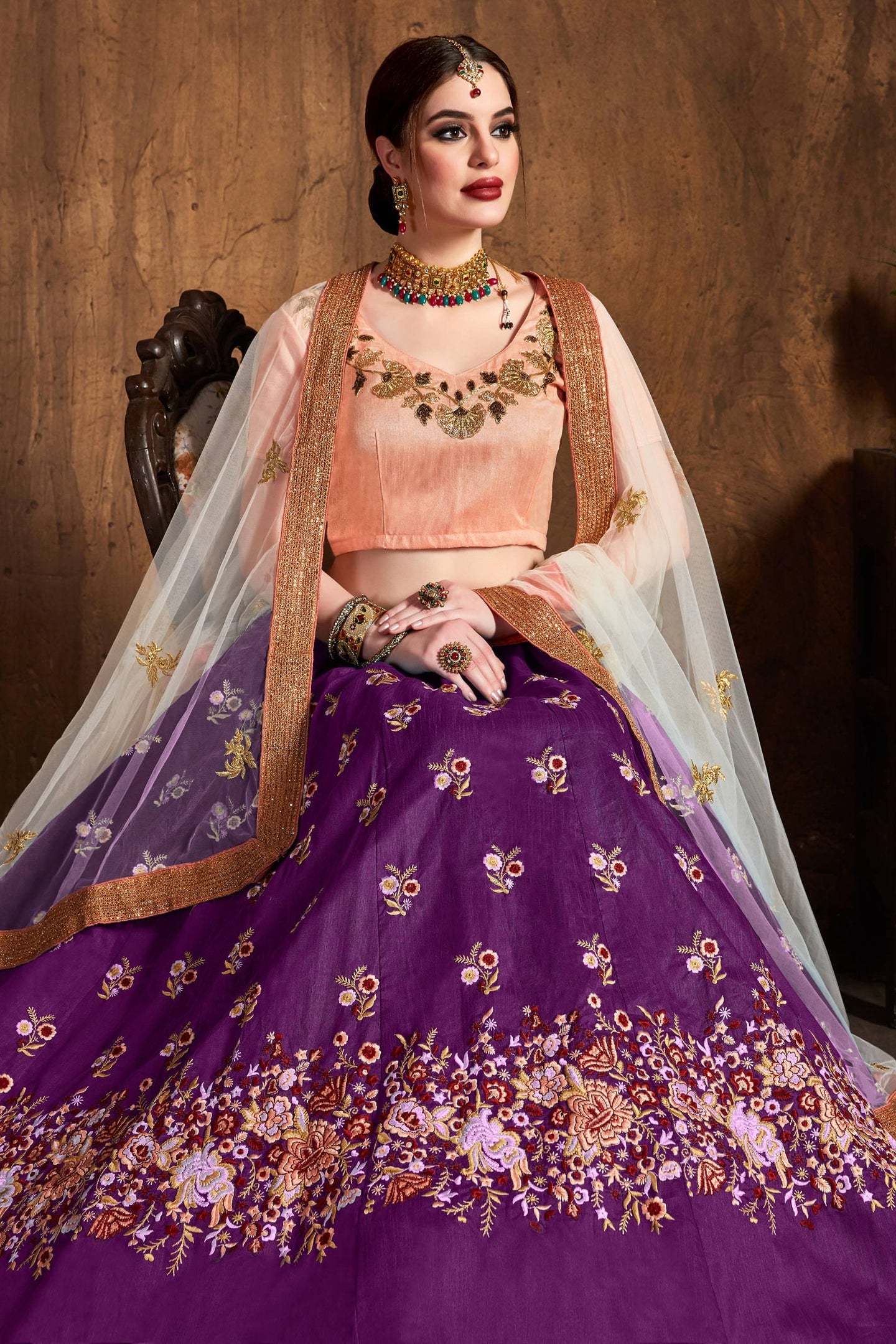 Violet Raw Silk Lehenga for Wedding with Resham and Sequins Work