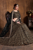 Black Raw Silk Lehenga for Women with Zari and Sequins