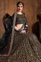 Black Raw Silk Lehenga for Women with Zari and Sequins