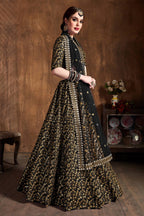 Black Raw Silk Lehenga for Women with Zari and Sequins