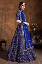 Royal Blue Raw Silk Lehenga for Women with Zari and Sequins
