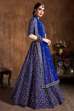 Royal Blue Raw Silk Lehenga for Women with Zari and Sequins