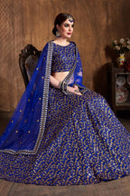 Royal Blue Raw Silk Lehenga for Women with Zari and Sequins