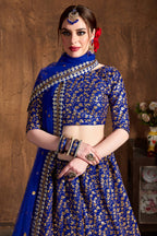 Royal Blue Raw Silk Lehenga for Women with Zari and Sequins