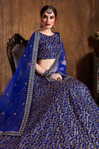 Royal Blue Raw Silk Lehenga for Women with Zari and Sequins