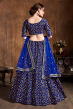 Royal Blue Raw Silk Lehenga for Women with Zari and Sequins
