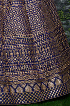 Navy Blue Raw Silk Lehenga for Wedding with Sequins Zari Work