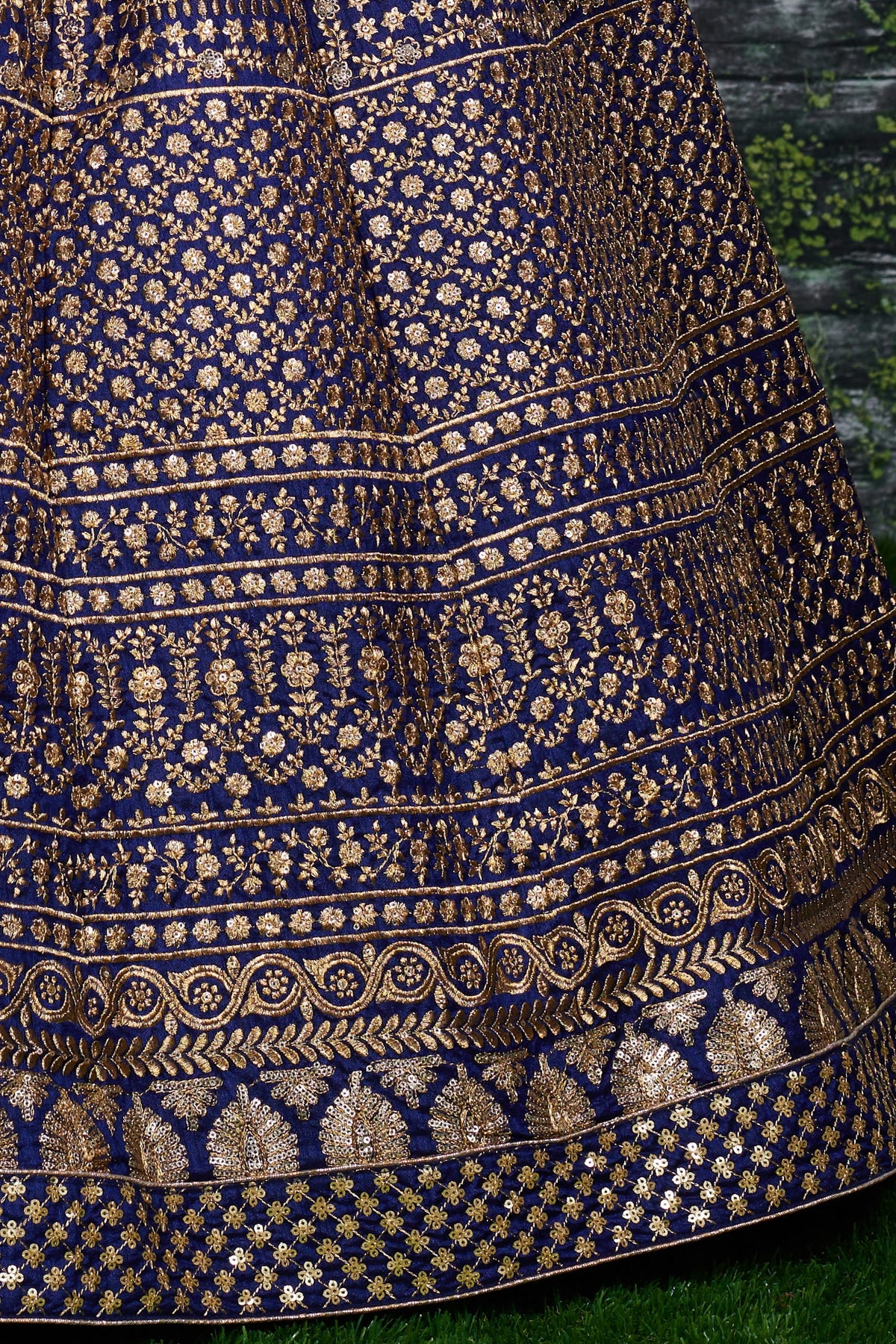 Navy Blue Raw Silk Lehenga for Wedding with Sequins Zari Work