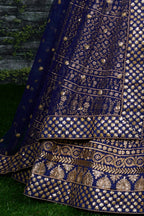 Navy Blue Raw Silk Lehenga for Wedding with Sequins Zari Work
