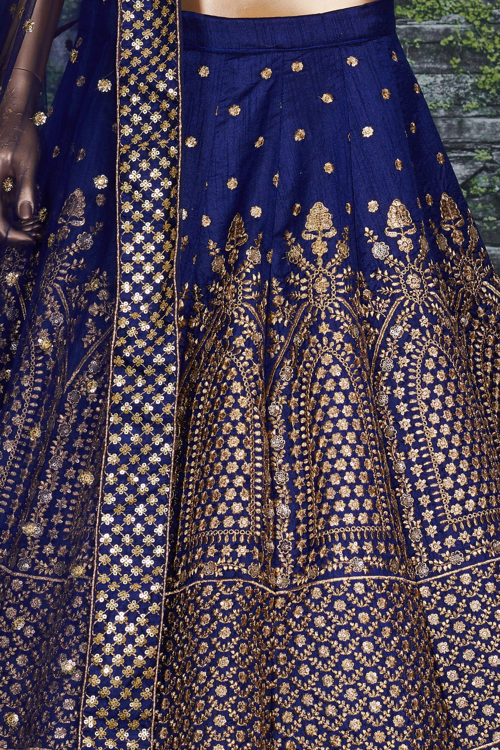 Navy Blue Raw Silk Lehenga for Wedding with Sequins Zari Work