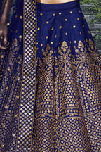 Navy Blue Raw Silk Lehenga for Wedding with Sequins Zari Work