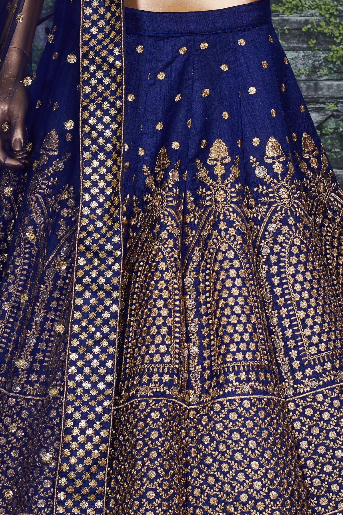 Navy Blue Raw Silk Lehenga for Wedding with Sequins Zari Work