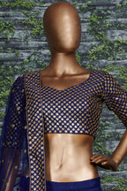 Navy Blue Raw Silk Lehenga for Wedding with Sequins Zari Work