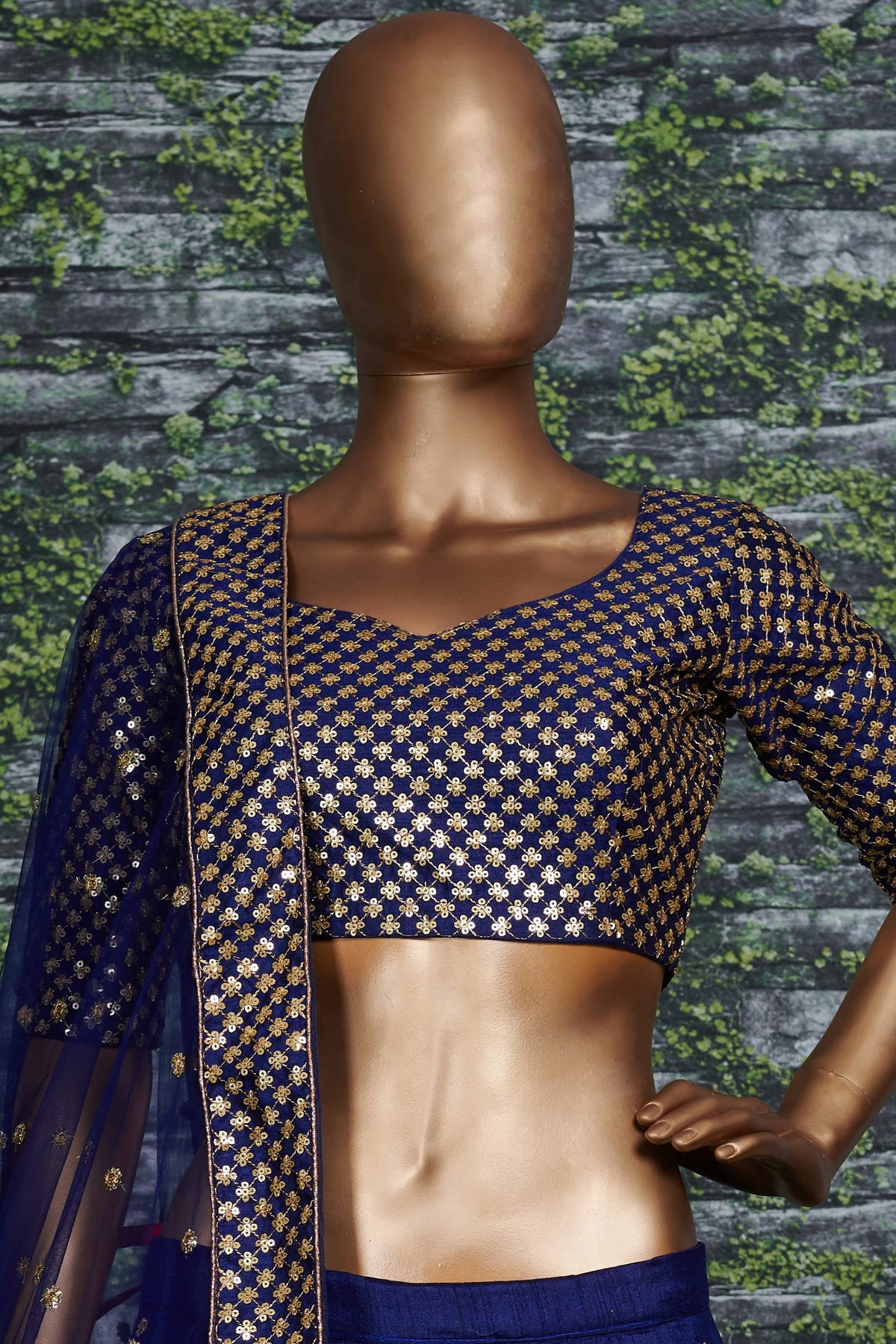 Navy Blue Raw Silk Lehenga for Wedding with Sequins Zari Work