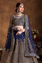 Navy Raw Silk Lehenga for Wedding with Zari Work