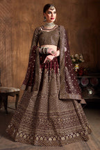 Burgundy Raw Silk Lehenga for Wedding with Zari and Sequins