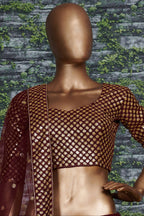 Burgundy Raw Silk Lehenga for Wedding - Zari Sequins Work
