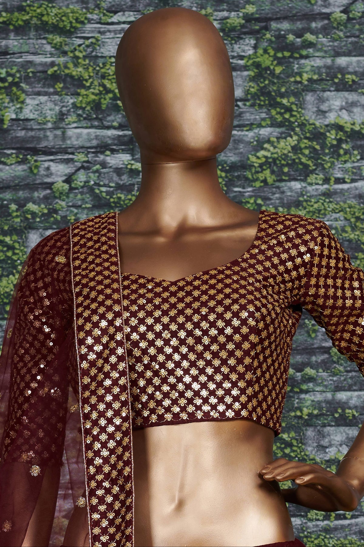 Burgundy Raw Silk Lehenga for Wedding - Zari Sequins Work