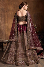Burgundy Raw Silk Lehenga for Wedding with Zari and Sequins