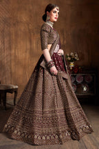 Burgundy Raw Silk Lehenga for Wedding with Zari and Sequins