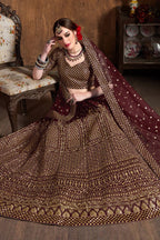 Burgundy Raw Silk Lehenga for Wedding with Zari and Sequins