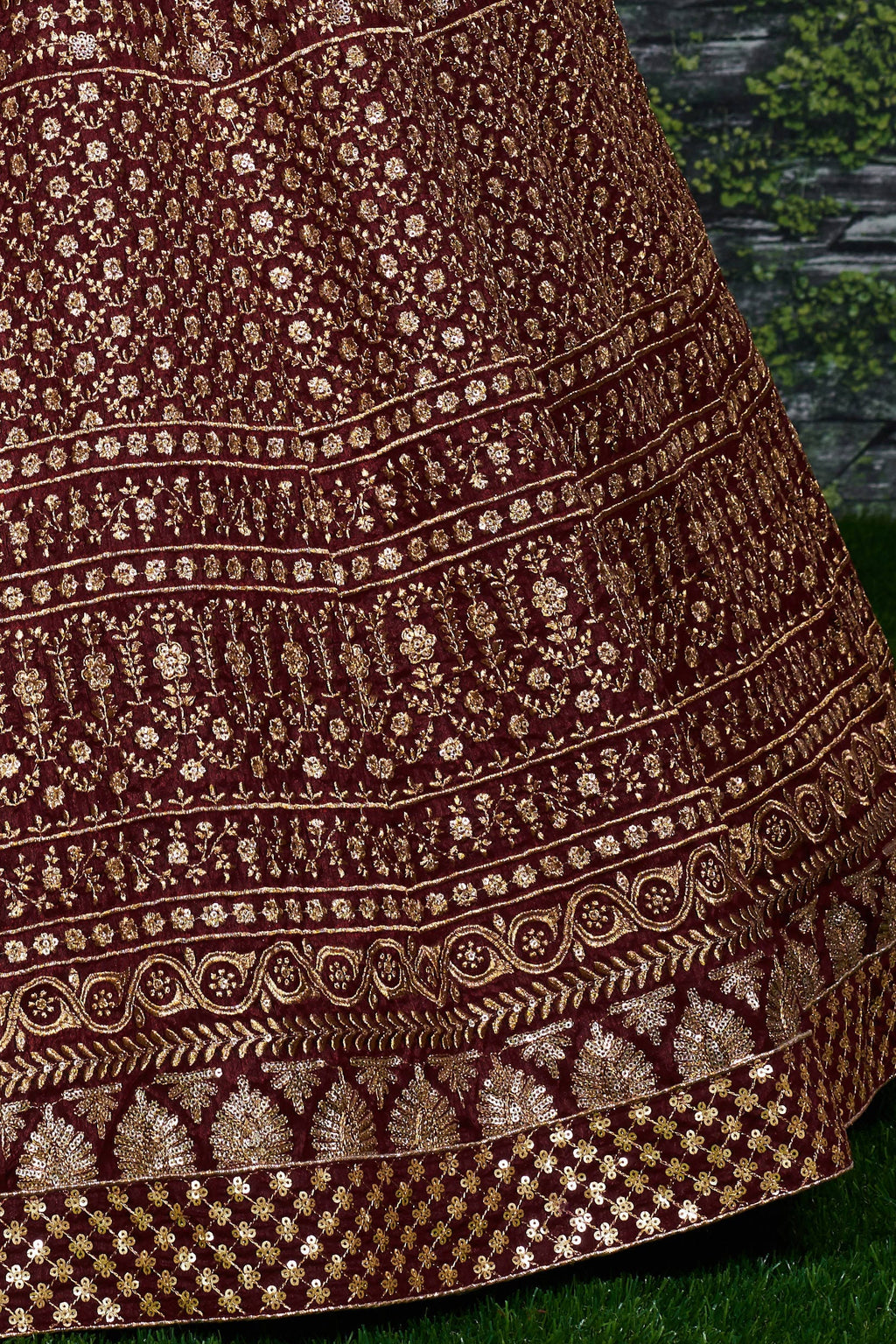 Burgundy Raw Silk Lehenga for Wedding - Zari Sequins Work