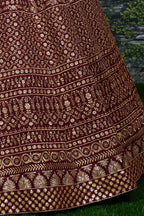 Burgundy Raw Silk Lehenga for Wedding - Zari Sequins Work