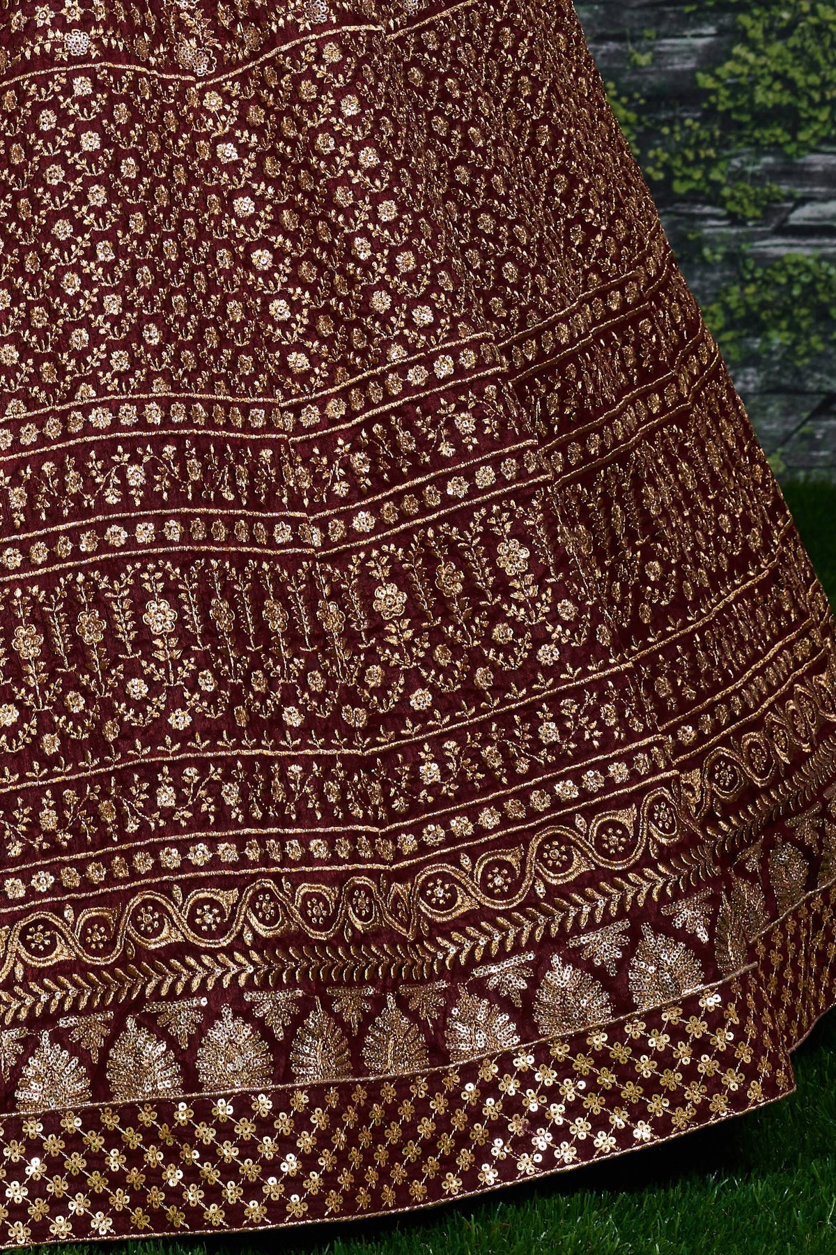 Burgundy Raw Silk Lehenga for Wedding - Zari Sequins Work