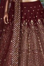 Burgundy Raw Silk Lehenga for Wedding - Zari Sequins Work