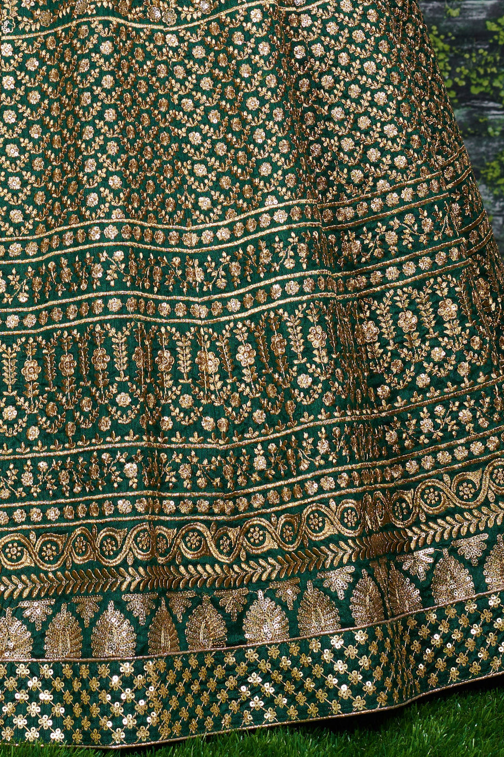 Green Raw Silk Lehenga for Wedding with Zari Sequins Work