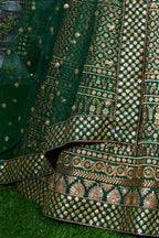 Green Raw Silk Lehenga for Wedding with Zari Sequins Work
